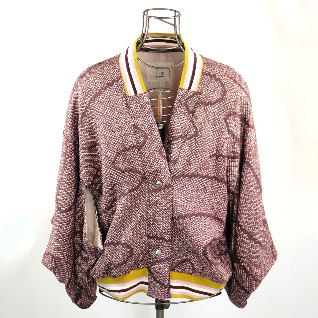 Kimono Collegejacke - darkberry-mustard