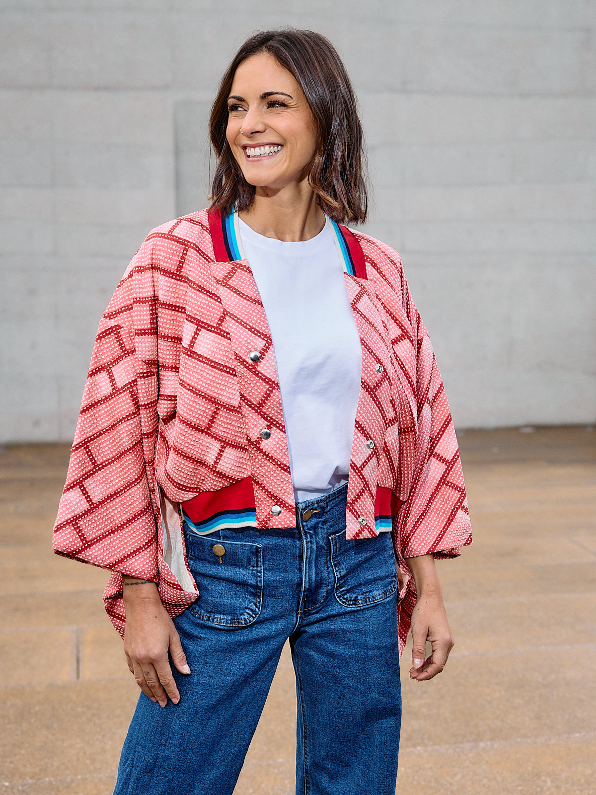 Vintage Kimono-Collegejacke rot 2