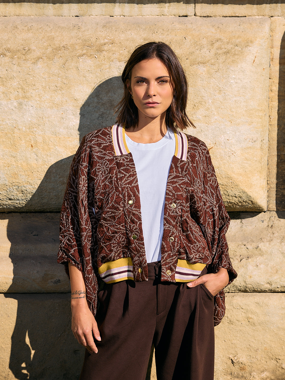 Kimono-Collegejacke Brown